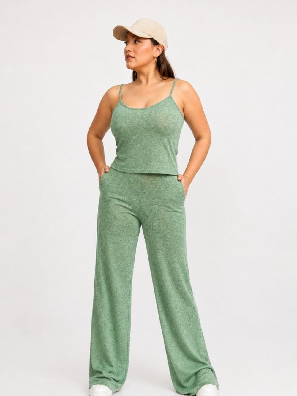 Women's Textured Cami Top & Wide Leg Pants Two-Piece Set